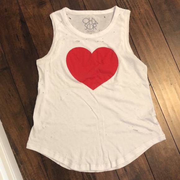 NWOT CHASER DISTRESSED TANK WITH HEART GRAPHIC - Picture 2 of 6